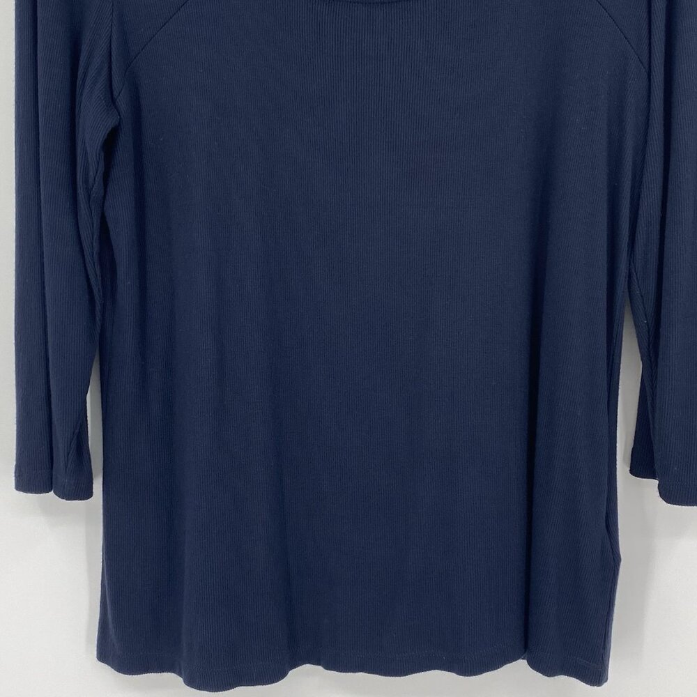 Liverpool Womens XL Square Neck Navy Blue 3/4 Sleeve Ribbed Knit Blouse Office - Picture 6 of 12
